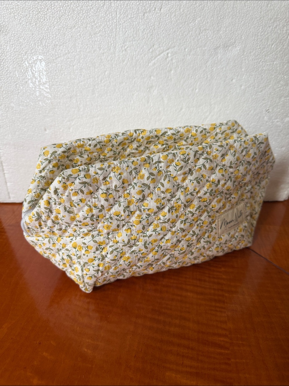 New Moon Nude Handmade Quilted Floral Cosmetic Pouch - Yellow & Cream